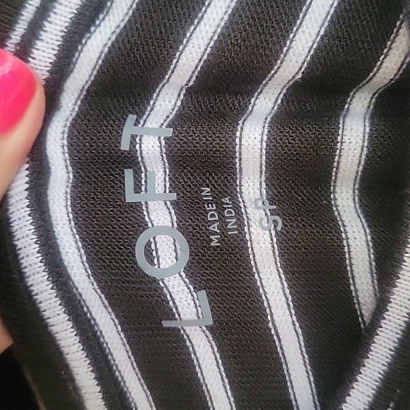 Loft Size Small Dark Green and White Striped Tee - Picture 3 of 6